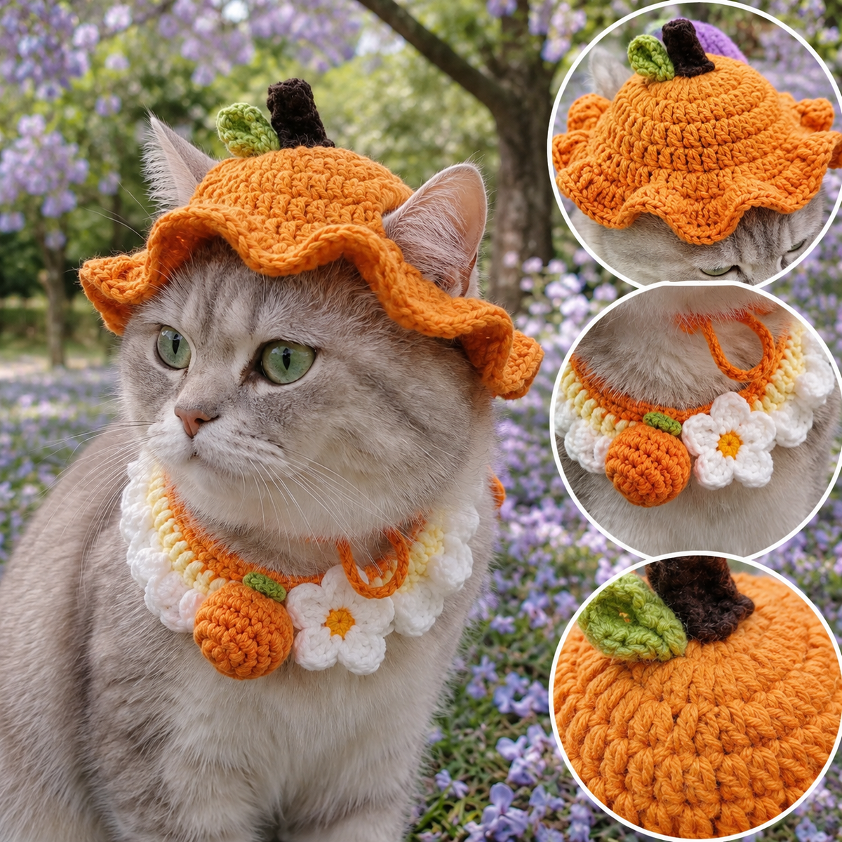 Crochet cat hat detail