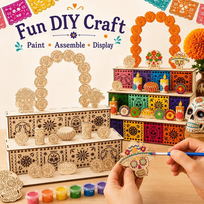 🔥Last day with huge discounts!-✨🌈Mexican Day of the Dead Wooden Altar Display Set 🎃