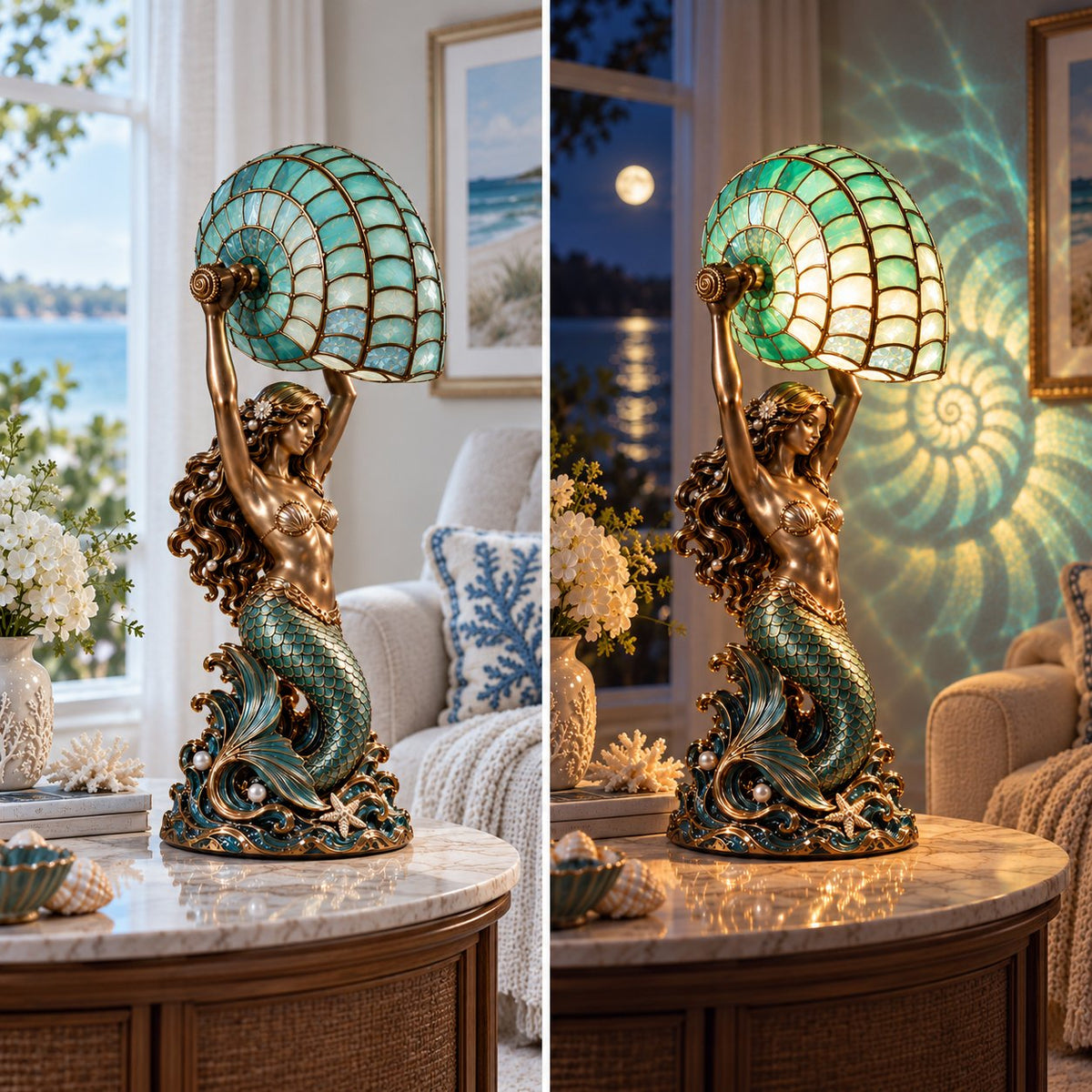 🧜‍♀️ Moon Tide Mermaid Nautilus Lamp