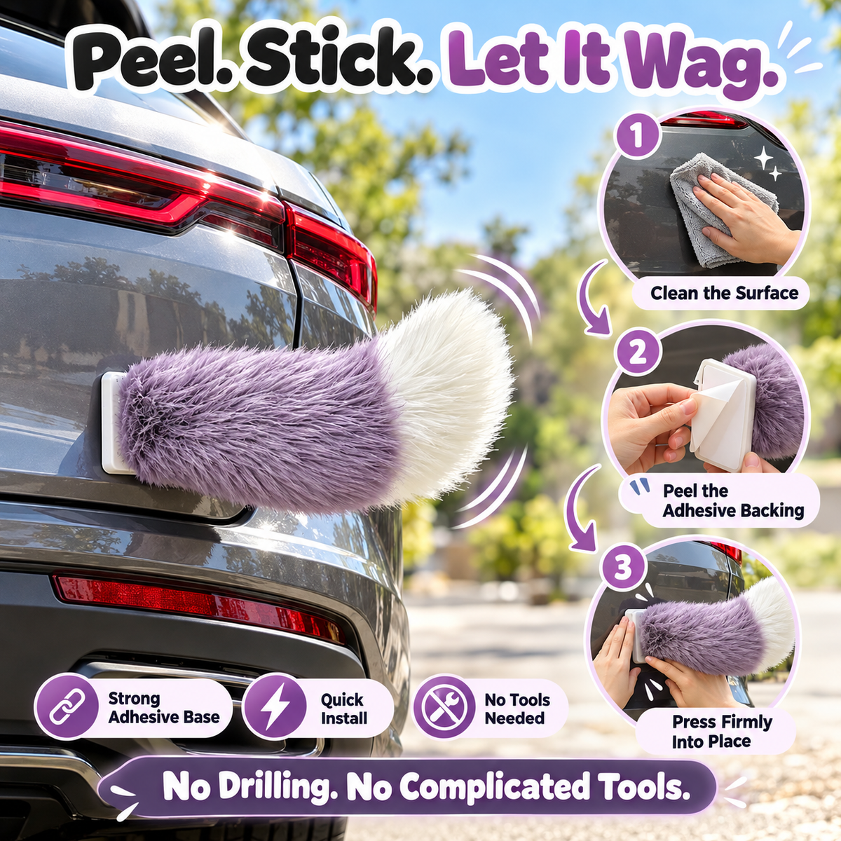 🥳2026 HOT SALE-🐾 Remote Control Moving Car Tail – USB Rechargeable Fluffy Vehicle Decoration