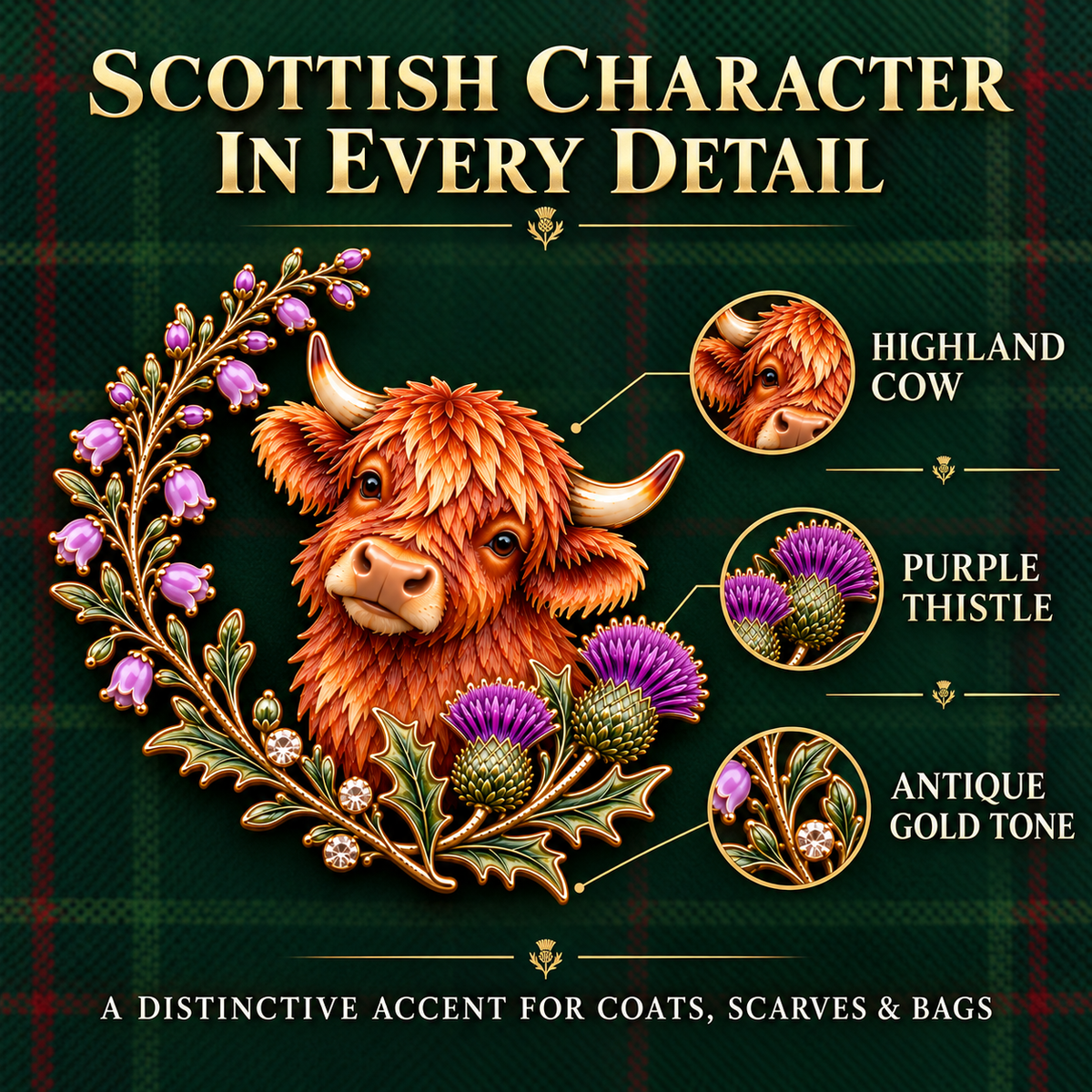 🐮Highland Spirit™ – Scottish Cow & Thistle Heritage Brooch