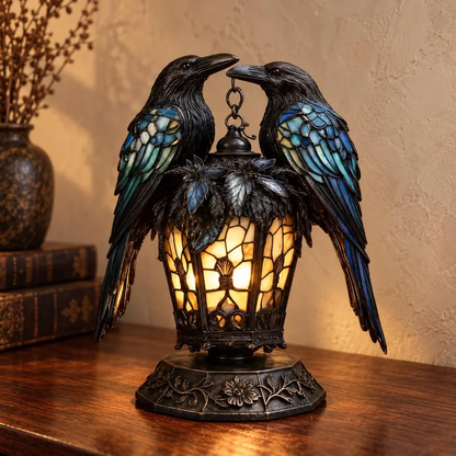 Gothic Stained-Glass Raven Lantern