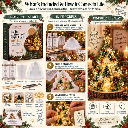 🎄 Christmas Hot Sale - 50% OFF✨Beginner-Friendly Resin Christmas Tree Night Light DIY Kit | Complete Kit with Mold, Resin, Fairy Lights & Festive Decorations ✨