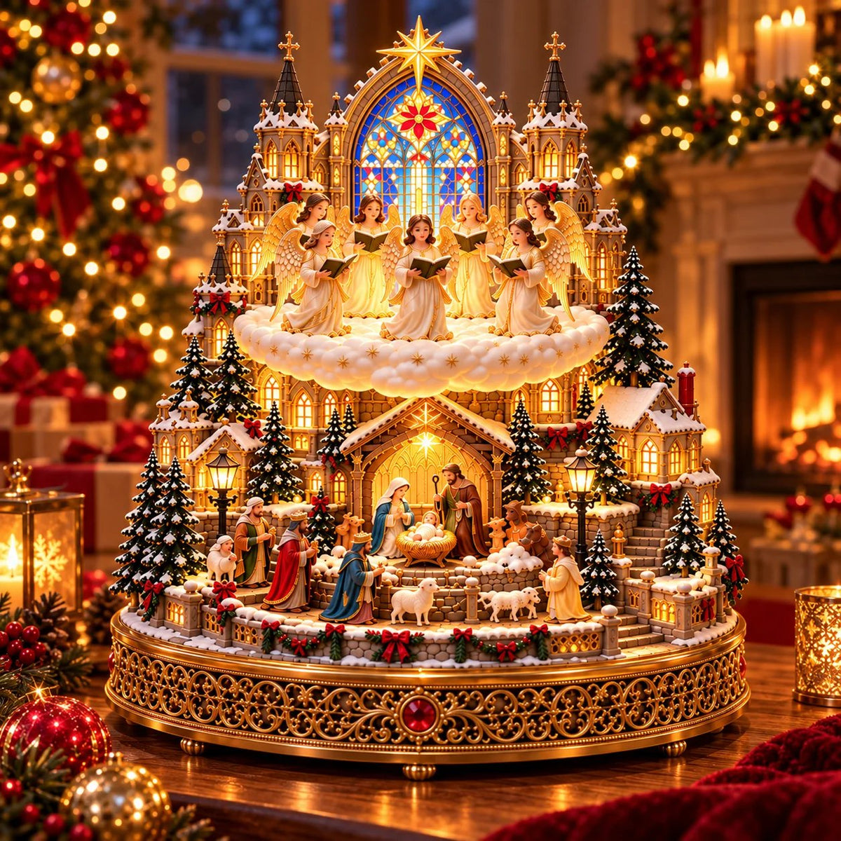 🎄✝️ Bethlehem Angel Choir | Lighted Rotating Nativity Village