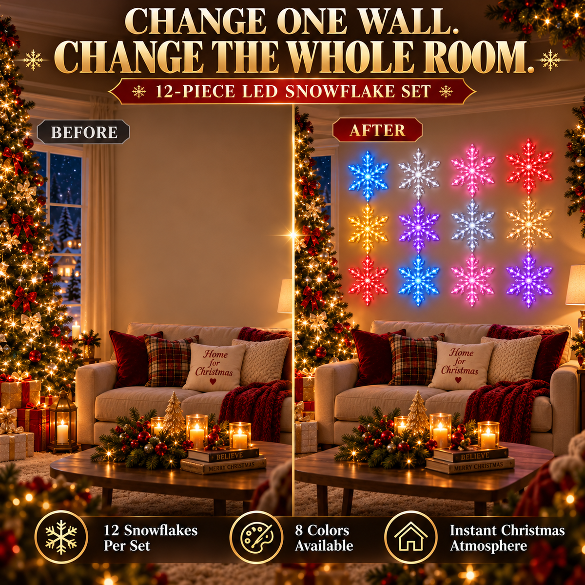 🎄 Christmas Sale 49% OFF❄️LED Snowflake Wall Light Set – Remote-Controlled Christmas Winter Decor