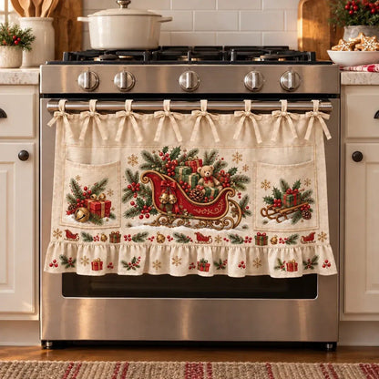 🎄 Christmas Kitchen Tie-On Skirt | Festive Holiday Designs with Pockets & Ruffled Trim