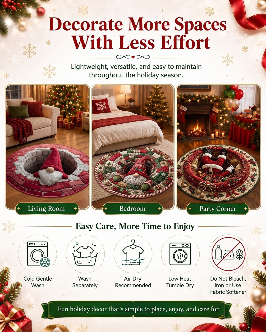 🎄3D Christmas Gnome Optical Illusion Round Rug | Fun Festive Home Decor Must‑Have⭐🏠🎁