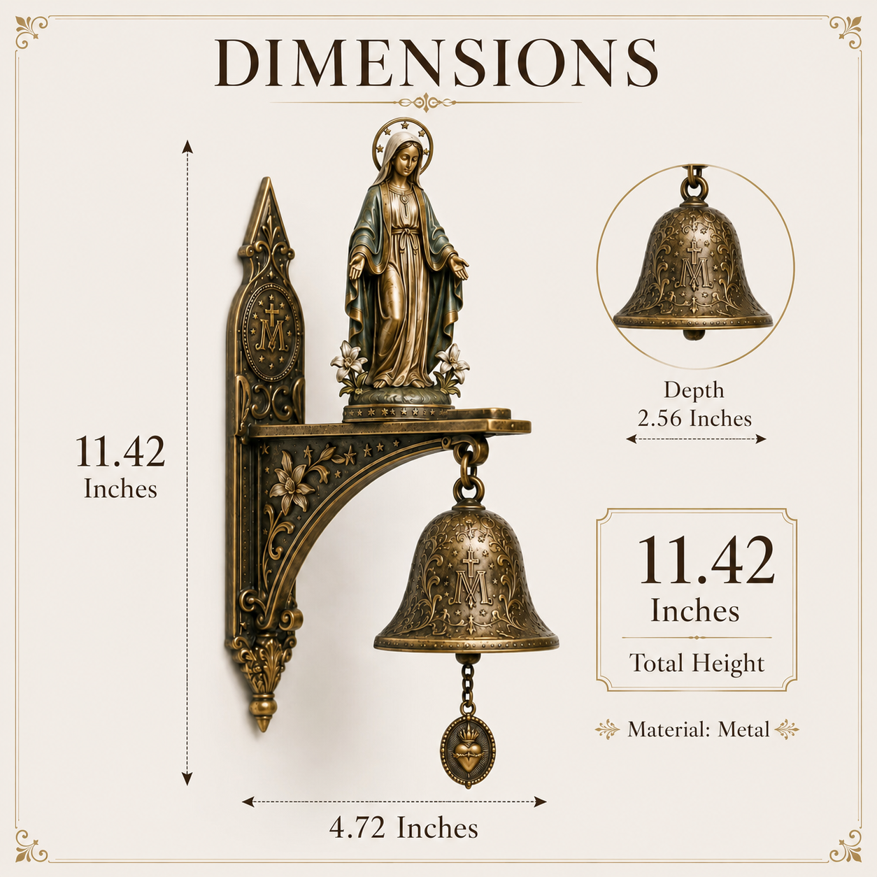 ✨Our Lady of Grace Bronze Miraculous Medal Wall Bell | 🙏Catholic Religious Home & Garden Decor"