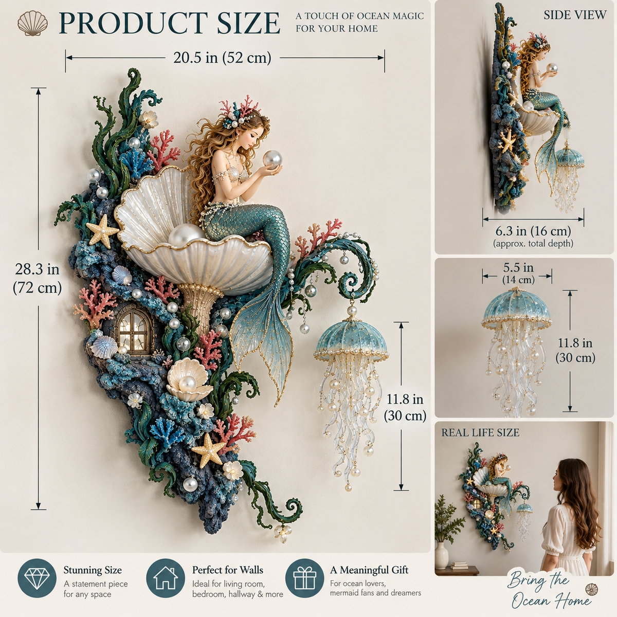 🧜‍♀️🐚Mermaid Pearl Glow Wall Light – Ocean-Inspired Coastal Decor