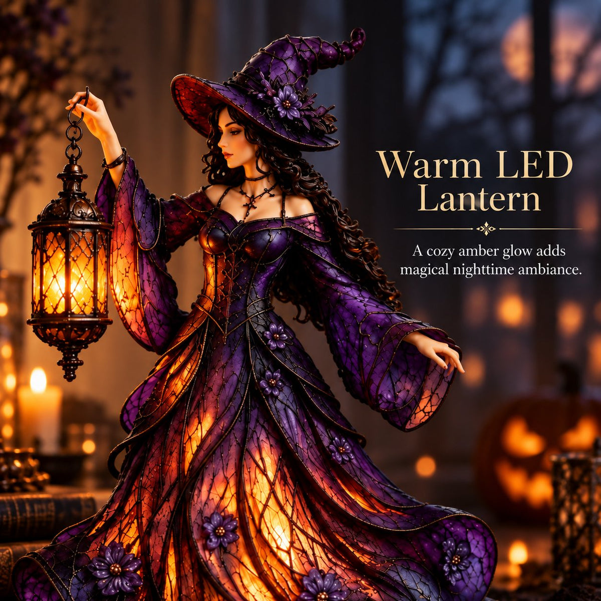 🧙‍♀️ Enchanted Gothic Witch Lantern™ – Lighted Halloween Figurine for Mantel & Home Decor