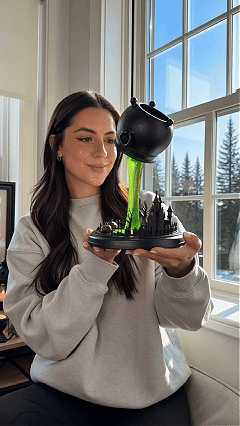 🔥 LAST DAY 49% OFF – 🧙‍♀️ Glowing Witch Cauldron Desk Lamp | Spilling Green Magic Light with Haunted Castle, Pumpkins & Gothic Halloween Vibes 🧪✨