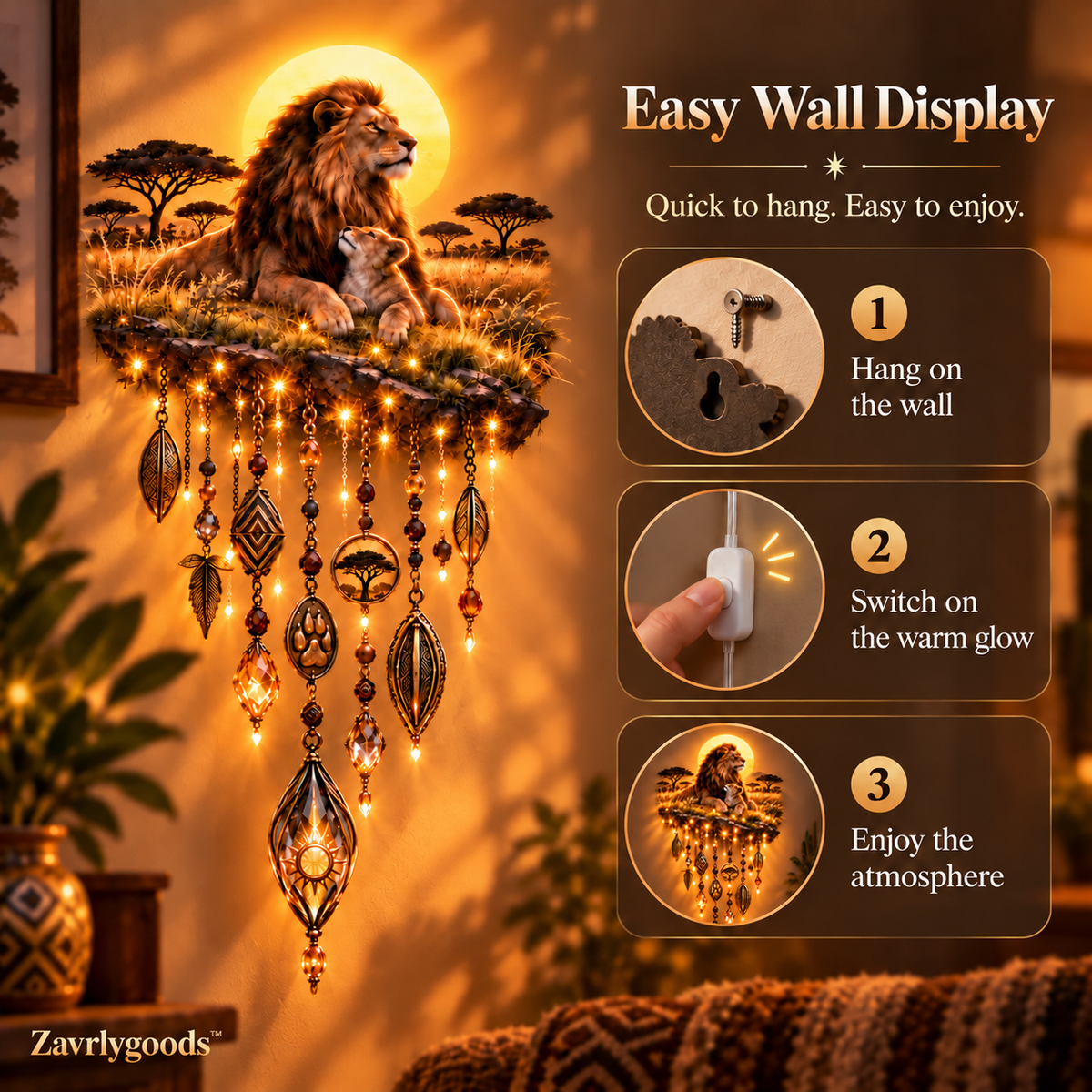 Majestic Savannah Family Glow wall display installation illustration