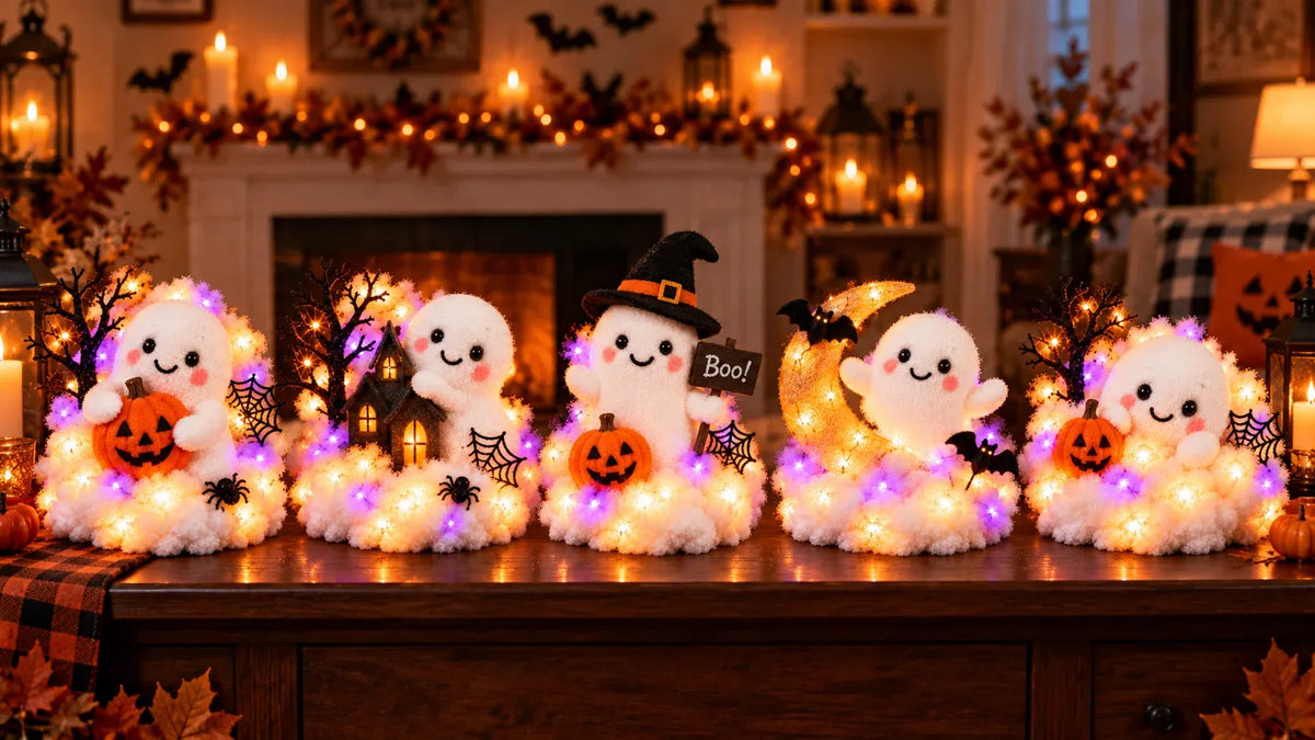 👻Glowing Ghost Staircase Decor | 5 Playful Halloween Characters For Railings, Mantels & Entryways 🎃