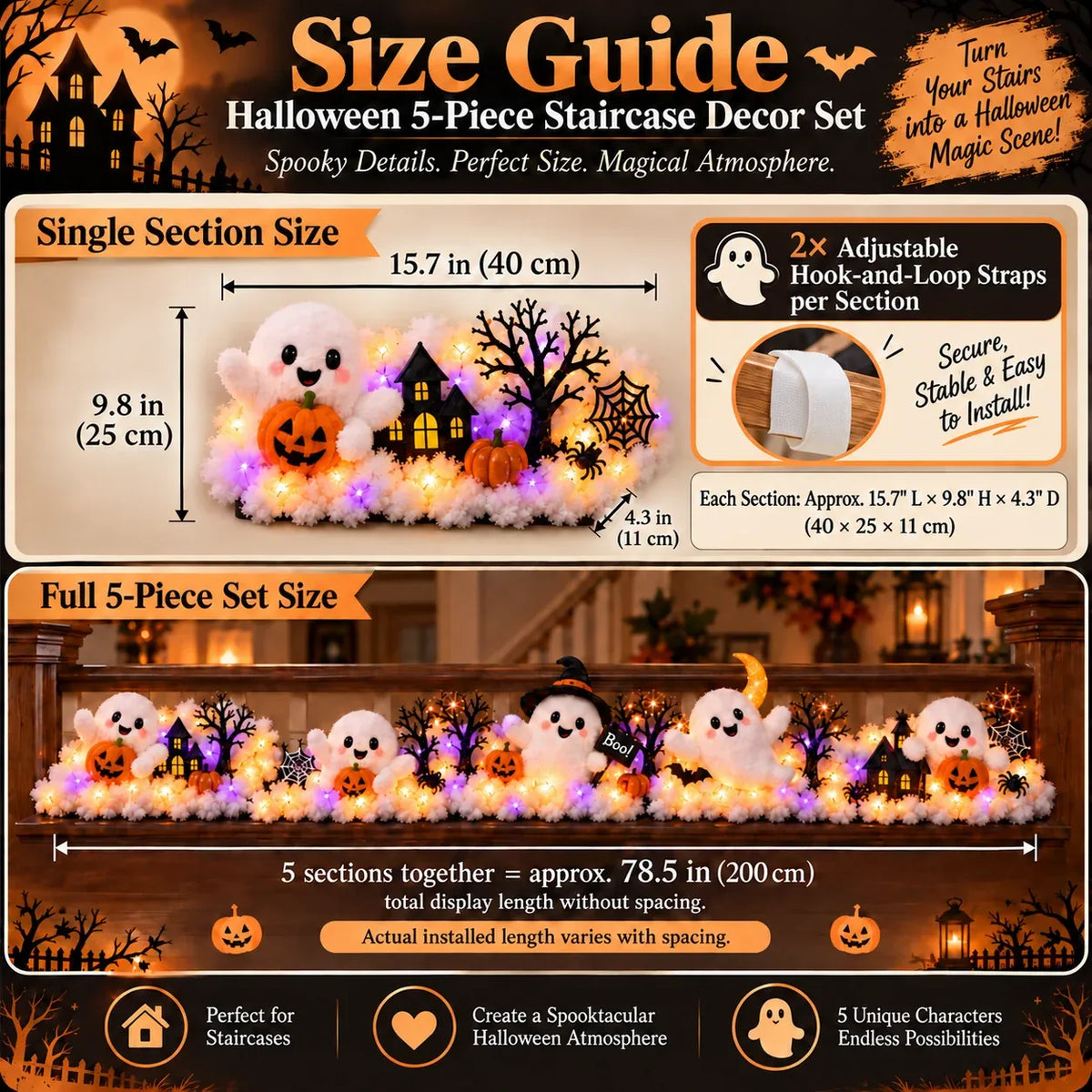 👻Glowing Ghost Staircase Decor | 5 Playful Halloween Characters For Railings, Mantels & Entryways 🎃