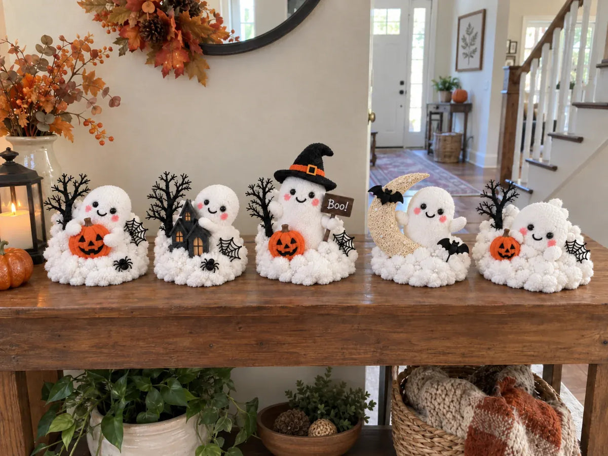 👻Glowing Ghost Staircase Decor | 5 Playful Halloween Characters For Railings, Mantels & Entryways 🎃