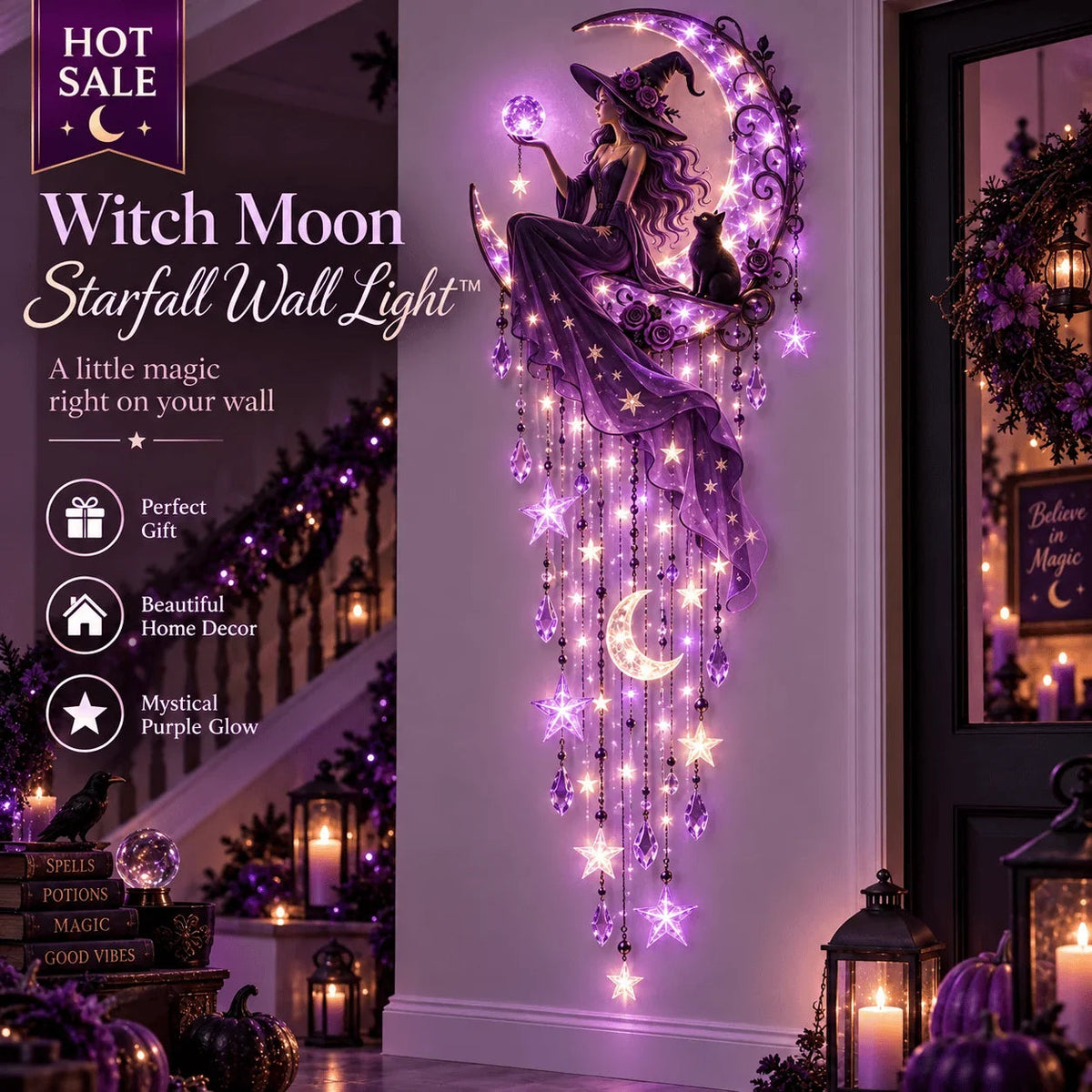 🧙‍♀️✨ Witch Moon Starfall Wall Light™ – Turn Any Empty Wall Into Witchy Magic