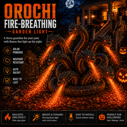 🎃 Fire-Breathing Orochi Solar Garden Light – Epic Multi-Headed Dragon Halloween Decor