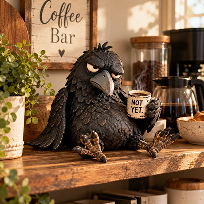 ☕🐦‍⬛ Grumpy Coffee Raven™ – Funny Coffee Bar & Desk Figurine