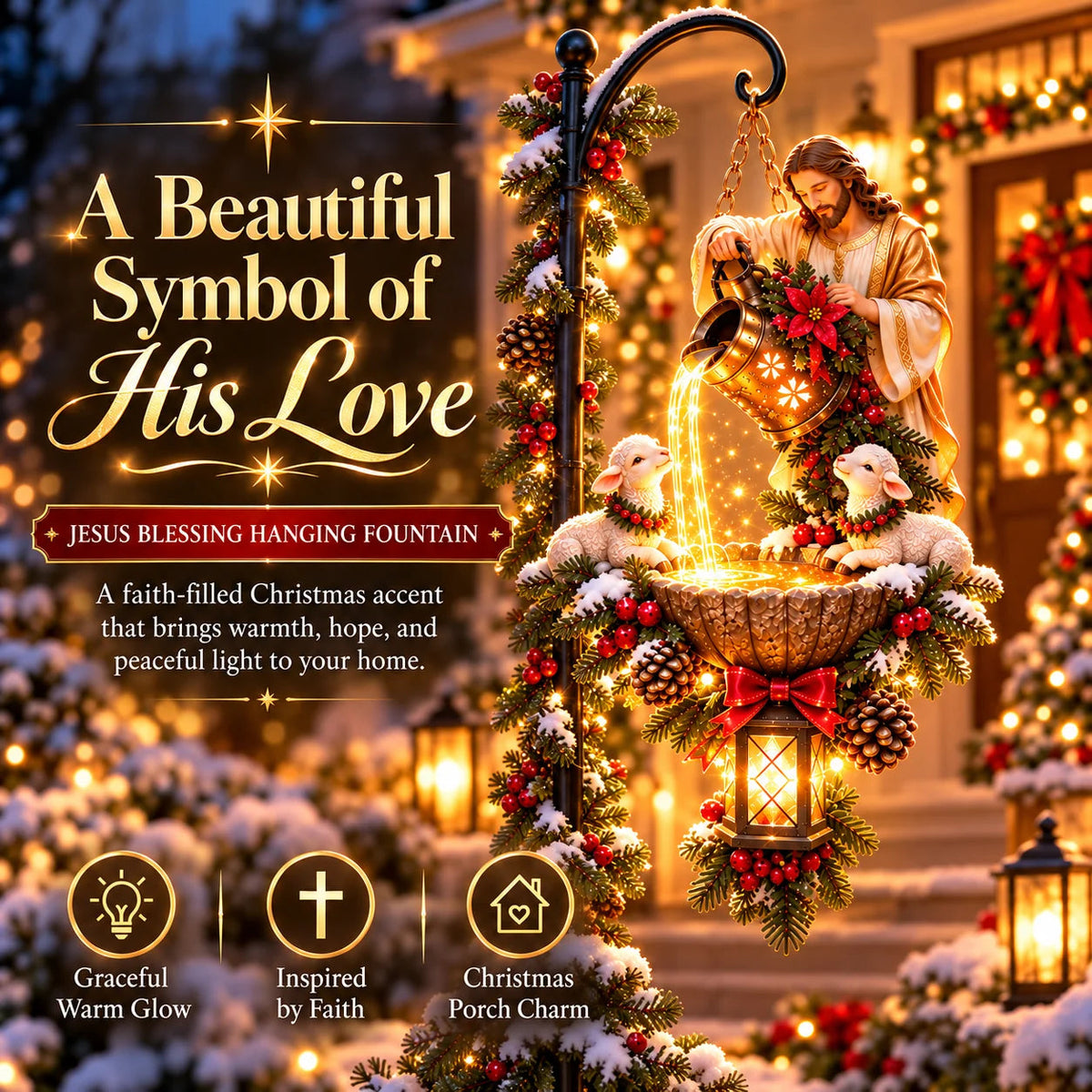 🔥last Day 48% Off-✝️✨ Jesus Blessing Hanging Fountain – Lighted Christian Christmas Garden Decor
