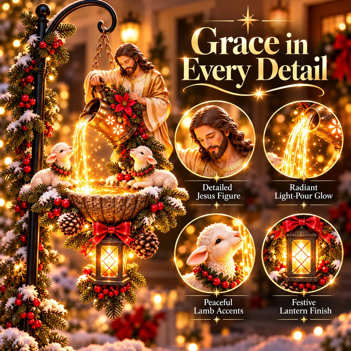 🔥last Day 48% Off-✝️✨ Jesus Blessing Hanging Fountain – Lighted Christian Christmas Garden Decor
