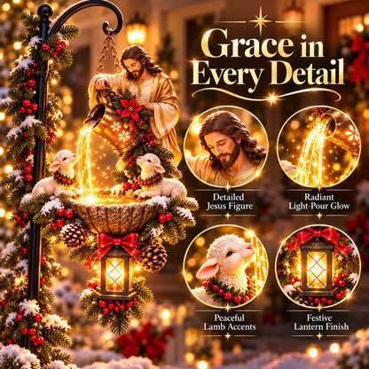 🔥last Day 48% Off-✝️✨ Jesus Blessing Hanging Fountain – Lighted Christian Christmas Garden Decor