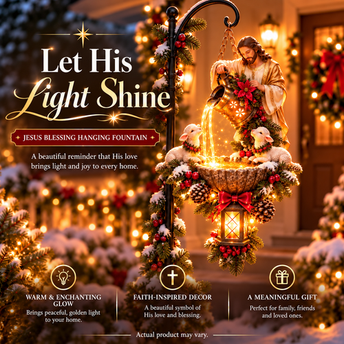 🔥last Day 48% Off-✝️✨ Jesus Blessing Hanging Fountain – Lighted Christian Christmas Garden Decor