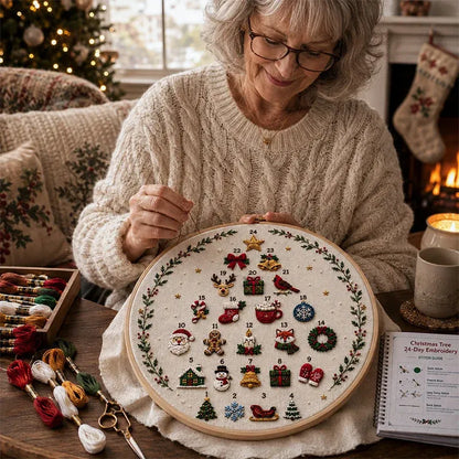 🔥Last day with huge discounts!🎄Beginner-Friendly 24-Day Christmas Tree Embroidery Kit | Complete DIY Set with Pre-Printed Fabric, Hoop, Floss, Needle & Stitch Guide Included 💕