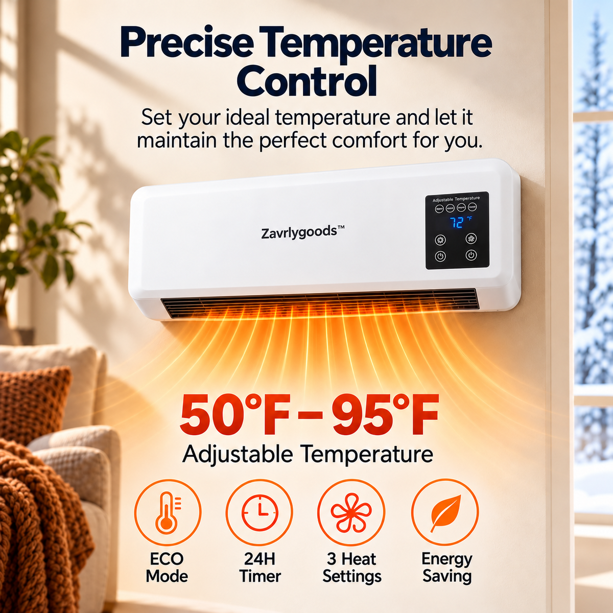🌞🌞Mounted Space Heater with Thermostat and Remote Control
