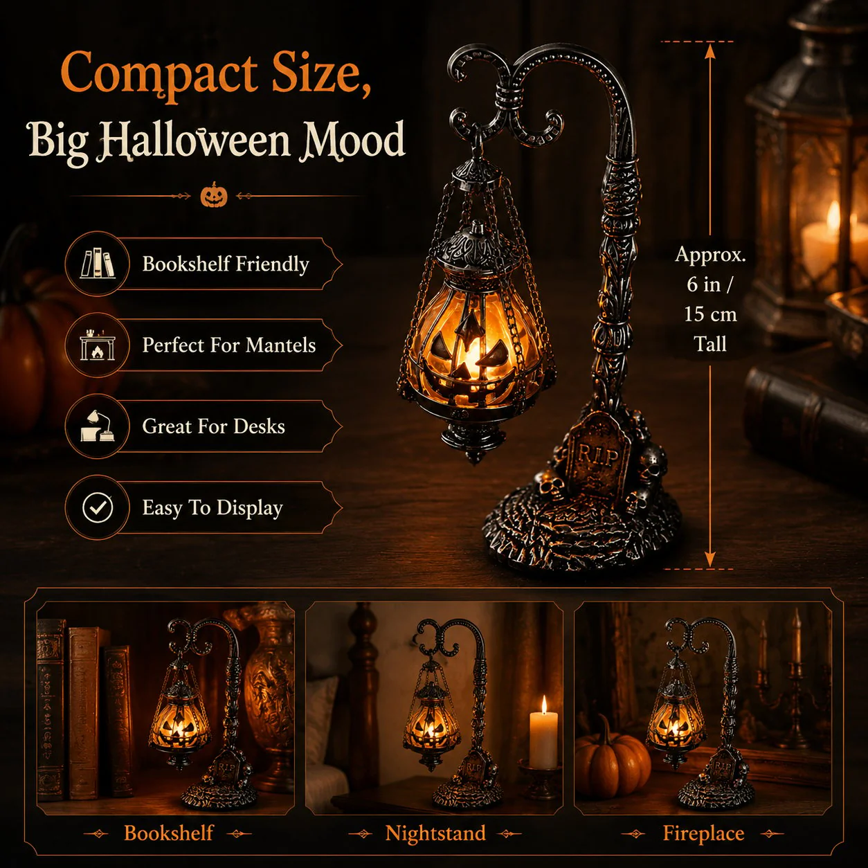 🔥 Last Day 50% OFF 🎃 Gothic Pumpkin Lantern Stand | Warm Orange LED Glow & Haunted Victorian Decor🕯️