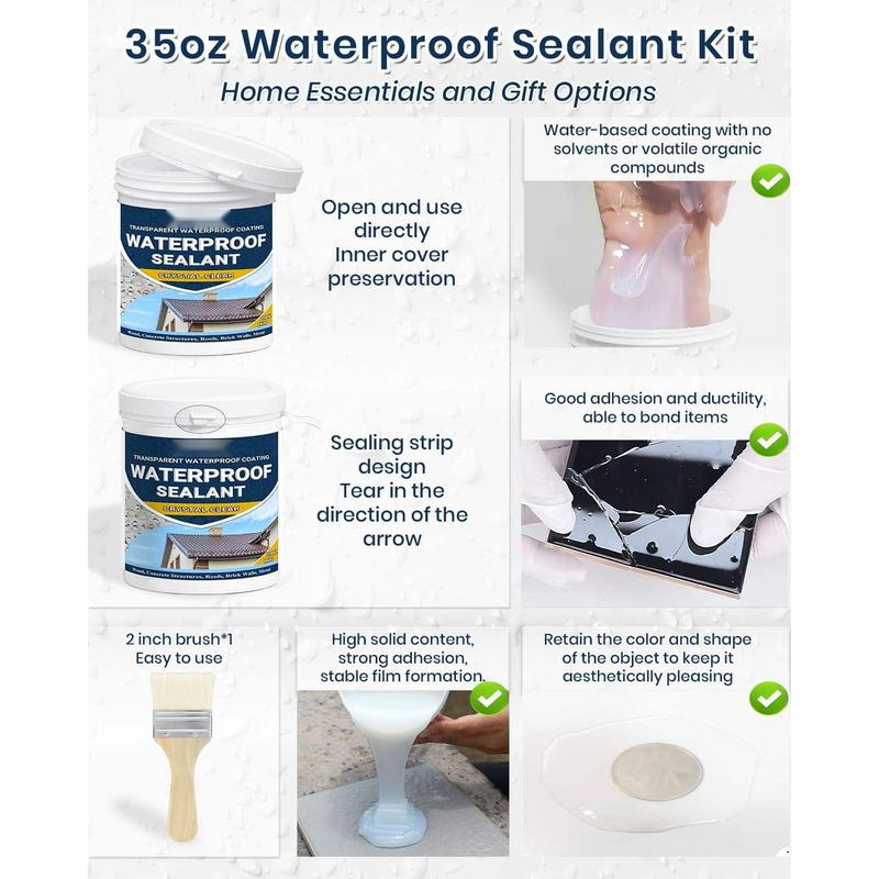 💧35oz Water-Based Transparent Waterproof Coating | Invisible Clear Sealant | Self-Leveling Waterproof Seal for Roof, Brick, Concrete, Wood &amp; Metal Surfaces