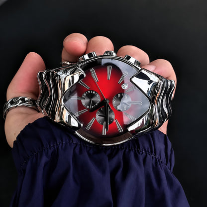 Sculptural Wave-Link Chronograph Watch – 43mm Integrated Steel Bracelet