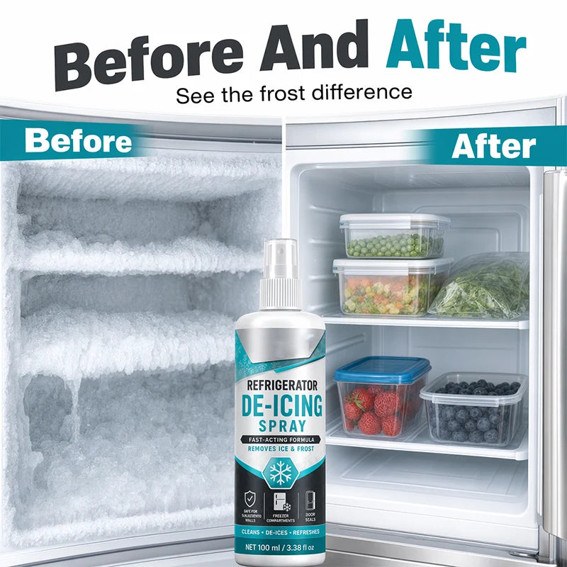 Fast-Acting Refrigerator Defrost Spray | No-Scratch Ice Remover with Free Scraper for Freezers & Deep Fridges