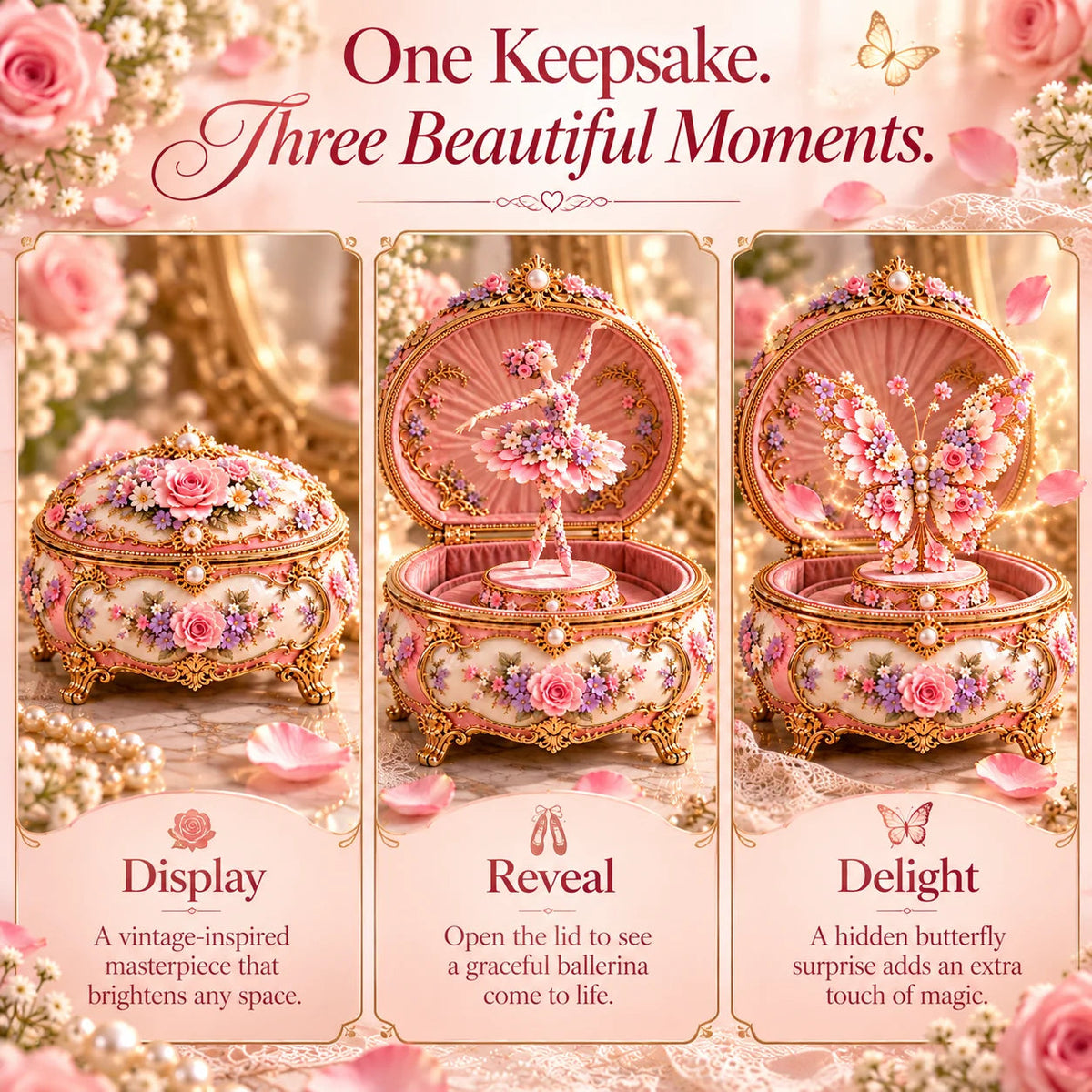 🌸Floral Ballerina Music Box – A Romantic Keepsake With a Magical Butterfly Reveal 🦋