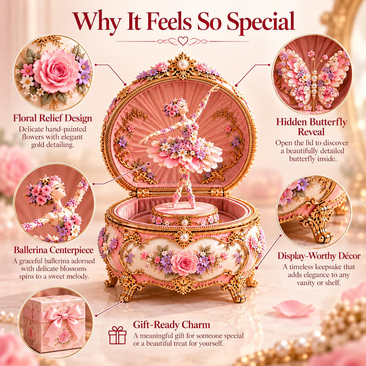 🌸Floral Ballerina Music Box – A Romantic Keepsake With a Magical Butterfly Reveal 🦋