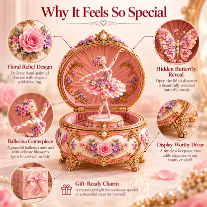 🌸Floral Ballerina Music Box – A Romantic Keepsake With a Magical Butterfly Reveal 🦋