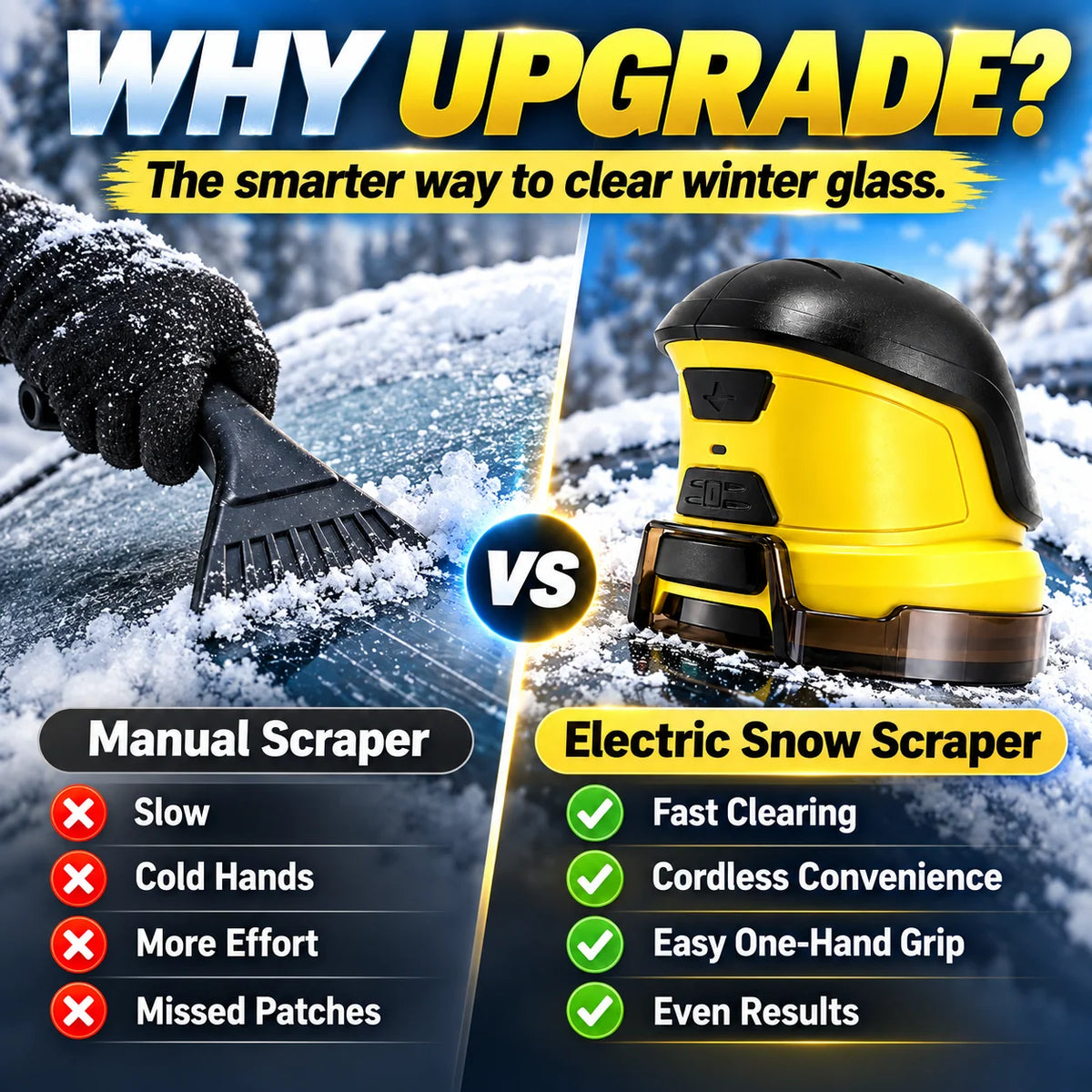 Cordless Electric Snow Scraper | Clear Frost & Ice in Seconds