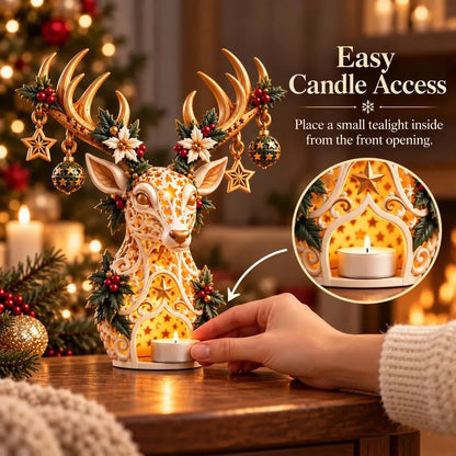 🦌✨ Golden Starlight Reindeer™ – Christmas Candle Holder with Magical Starry Glow 🎄🕯️