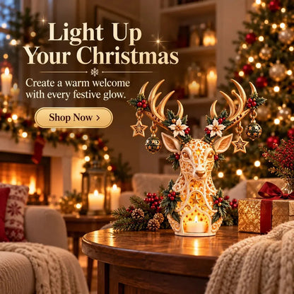 🦌✨ Golden Starlight Reindeer™ – Christmas Candle Holder with Magical Starry Glow 🎄🕯️