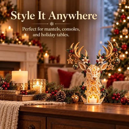 🦌✨ Golden Starlight Reindeer™ – Christmas Candle Holder with Magical Starry Glow 🎄🕯️