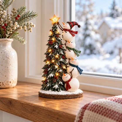 Snowmen Topping the Christmas Tree – Lighted Christmas Figurine
