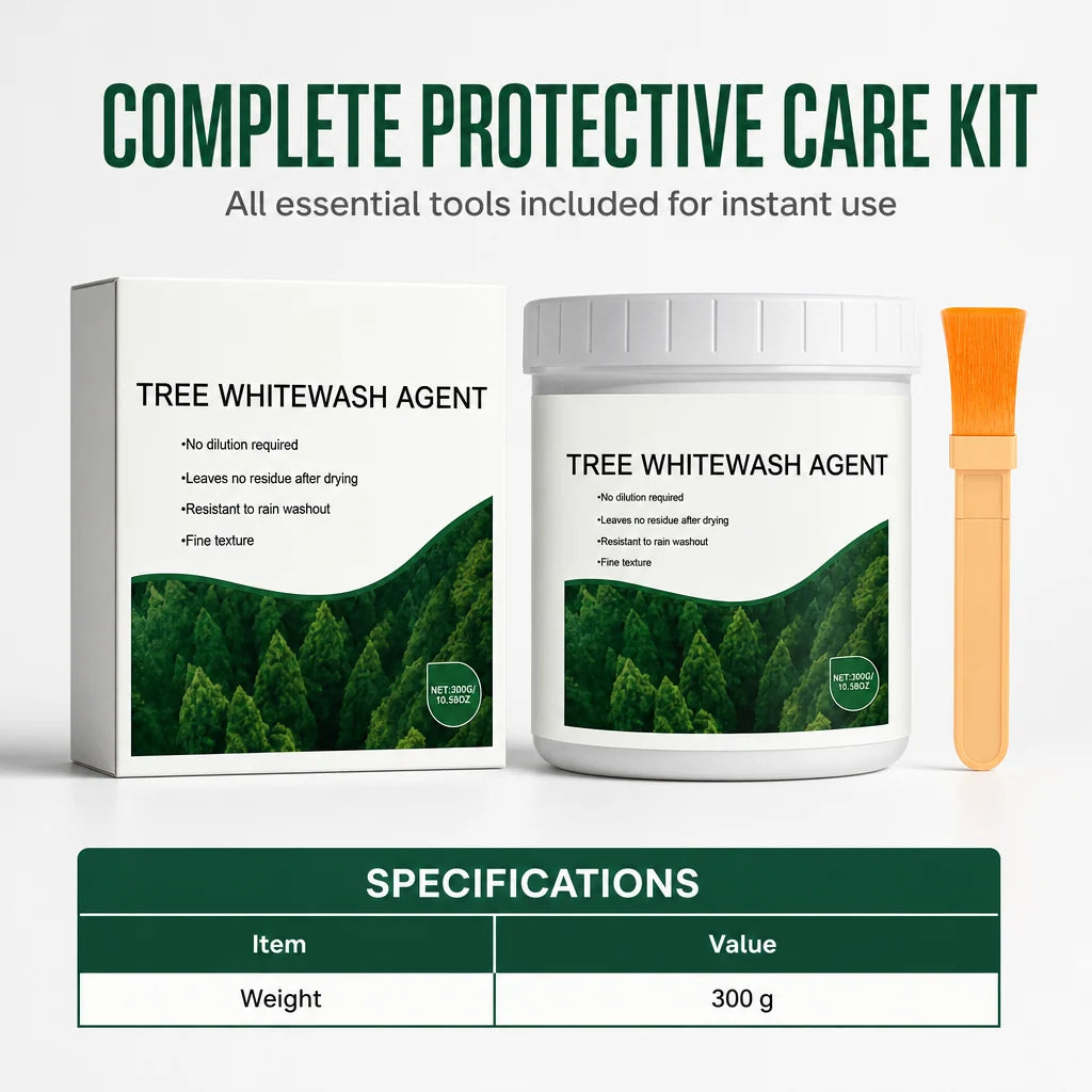 Tree Trunk Whitewash Protective Set 300g with Brush for Frost and Insect Protection on Roadside Trees🍀