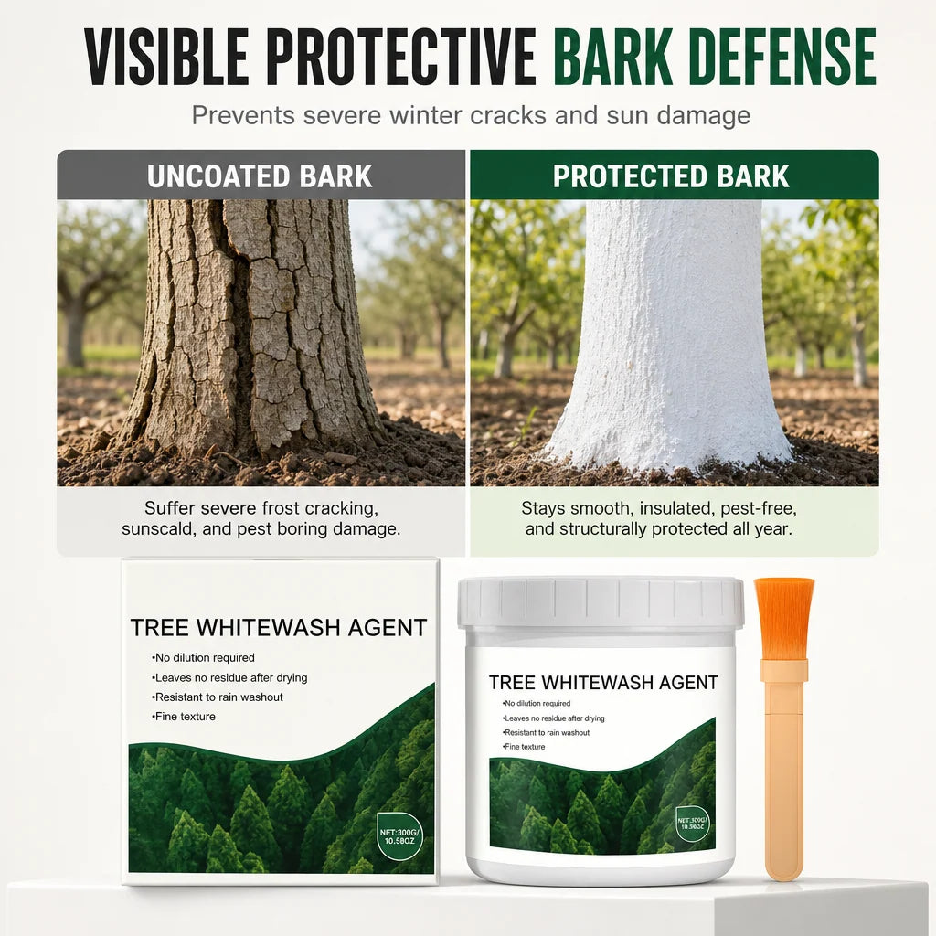 Tree Trunk Whitewash Protective Set 300g with Brush for Frost and Insect Protection on Roadside Trees🍀