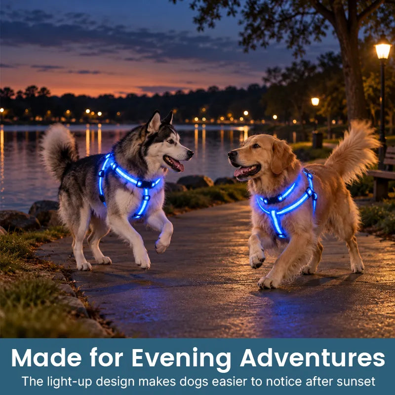 💙LED Light-Up Dog Harness and Leash Set