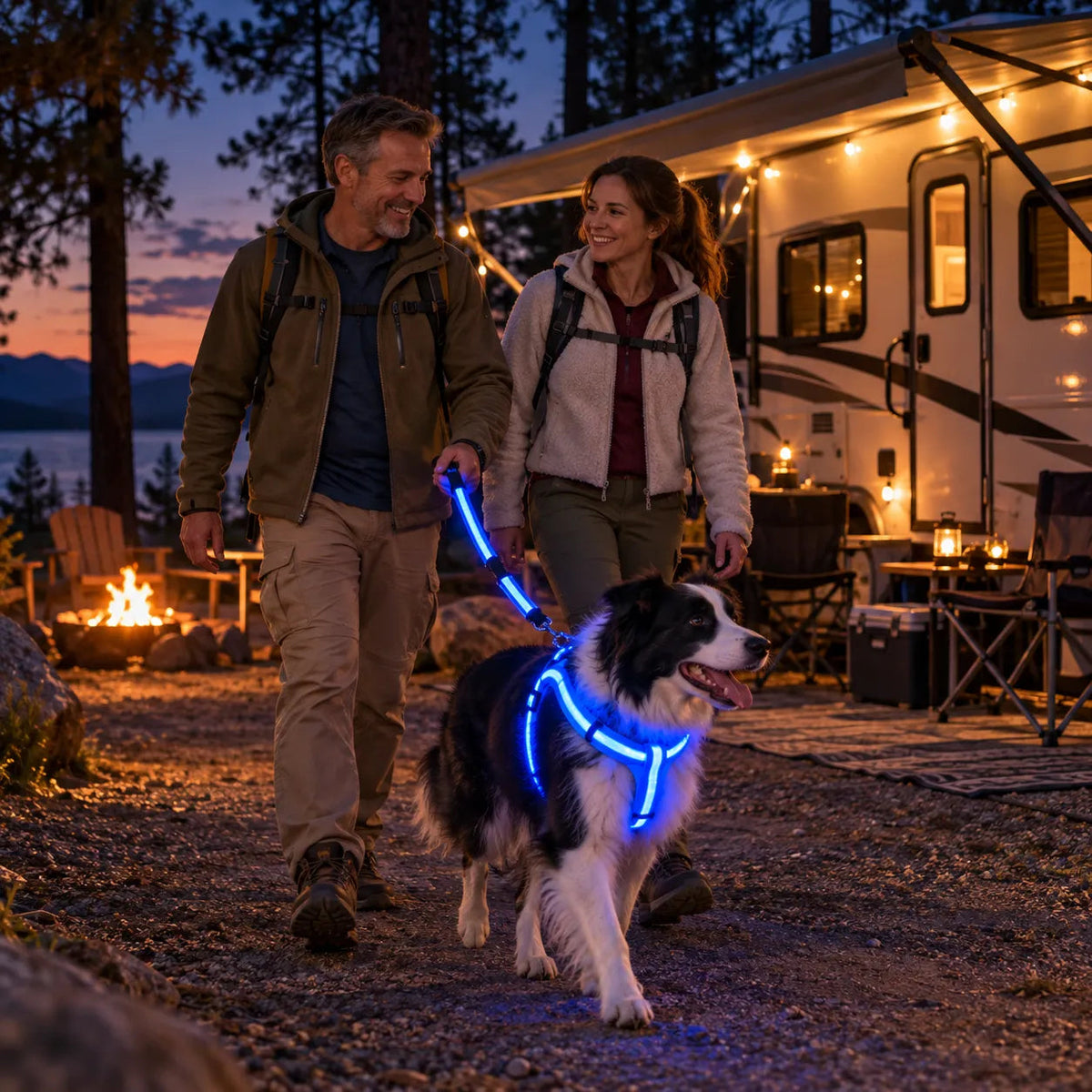 💙LED Light-Up Dog Harness and Leash Set