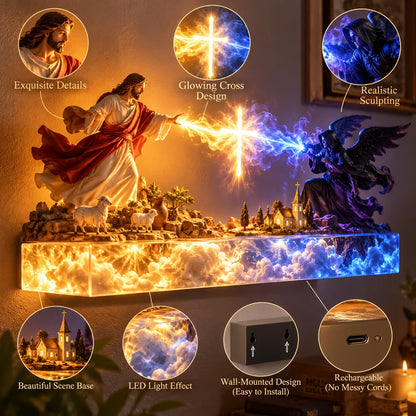 ✝️✨ Divine Light of Faith™ – 3D Lighted Jesus & Angel Wall Art with Glowing Cross