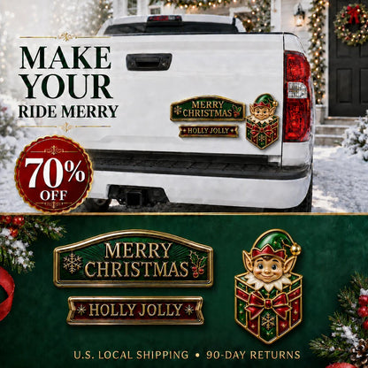 🔥 50K+ SOLD – 🎄 3-Piece Christmas Car Emblem Metal Badge Set | 3D Enamel Holiday Badges with Adhesive Backing for Trucks, SUVs & Festive Gifts 🎅✨