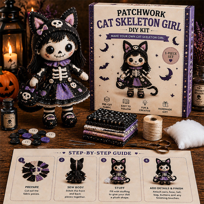 🎃 Patchwork Skeleton Witch Girl DIY Kit