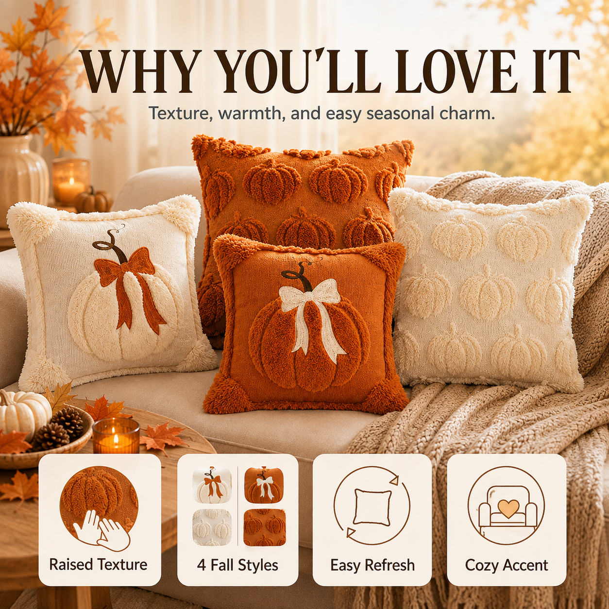 Jacquard Pumpkin Pillow Covers – 18x18 Inch