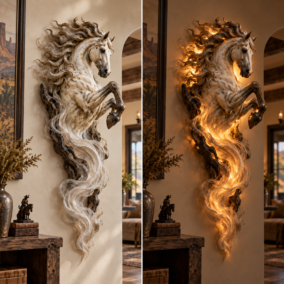 ✨ Celestial Flame™ Unicorn Wall Sculpture – Sculptural Beauty by Day, Warm Magic by Night