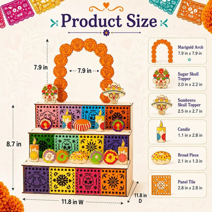 🔥Last day with huge discounts!-✨🌈Mexican Day of the Dead Wooden Altar Display Set 🎃